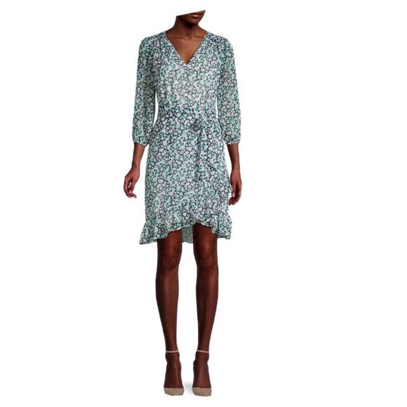 KARL LAGERFELD NWT Floral Long Sleeve V Neck Ruffle Hem Dress // 2 - Picture 1 of 12